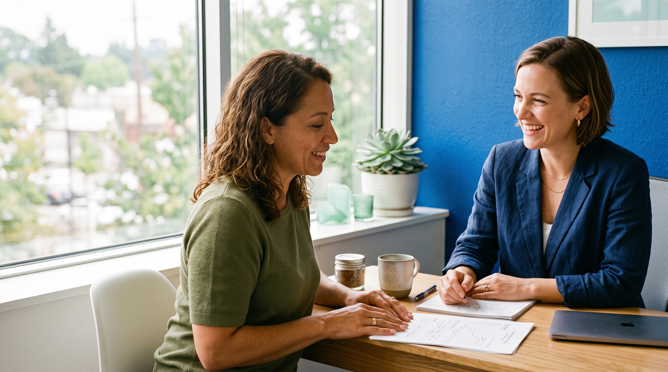 A patient and clinician reviewing health notes together
